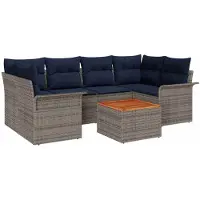 vidaXL Tuinbank Set 7 st 6-Aantal zitplaatsen Grijs en Marineblauw