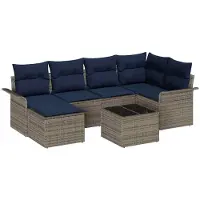 vidaXL Tuinbank Set 7 st Grijs poly rattan