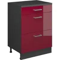 Vicco Uitbreidingscommode Rion, Rode hoogglans/Antraciet, 60 x 46 cm zonder schuine kant met 3 lades