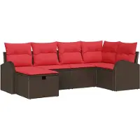 vidaXL Bankstel 6 st 6-Aantal zitplaatsen Bruin en Rood poly rattan
