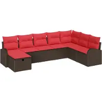 vidaXL Bankstel met kussen met opslag Bruin en Rood poly rattan