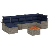 vidaXL Tuinbank Set 8 st Grijs en Marineblauw poly rattan