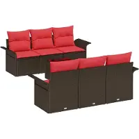 vidaXL Tuinbank Set 7 st Beige en Rood poly rattan