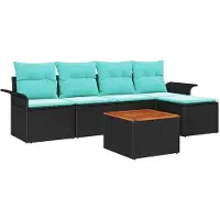 vidaXL Tuinbank Set 6 st Zwart en Turkoois poly rattan