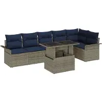 vidaXL Tuinbank Set met kussen met opslag 7 pcs Grijs Poly rattan