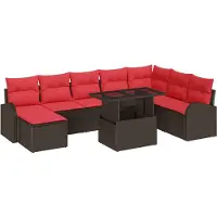 vidaXL Tuinbank Set 9 st Bruin en Rood poly rattan