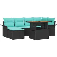 vidaXL Tuinbank Set 7 st Zwart Poly rattan