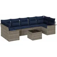 vidaXL Tuinbank Set 8 st Grijs en Marineblauw poly rattan