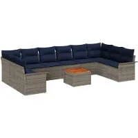 vidaXL Tuinbank Set 11 st 10-Aantal zitplaatsen Grijs en Marineblauw