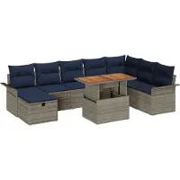 vidaXL Tuinbank Set 9 st Grijs poly rattan