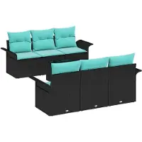 vidaXL Tuinbank Set 7 st Zwart en Turkoois poly rattan