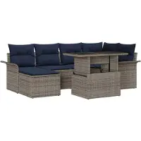 vidaXL Tuinset met 7 zitplaatsen, grijs [Synthetisch]: Polyrotan