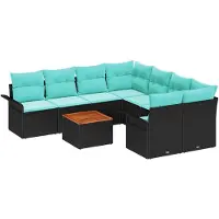vidaXL Tuinbank Set 9 st 8-Aantal zitplaatsen Zwart en Turkoois