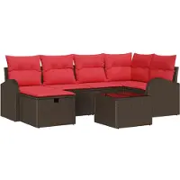 vidaXL Bankstel met kussen met opslag Bruin en Rood poly rattan