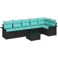 vidaXL Tuinbank Set 7 st Zwart poly rattan