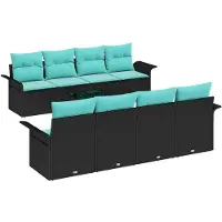 vidaXL Tuinbank Set 9 st Zwart en Turkoois poly rattan