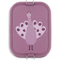 Trixie | Brooddoos Groot - Mrs. Peacock - RSV Lunchbox voor Kinderen - Makkelijk te openen - Broodtrommel - 2 vakken - Paars - RVS