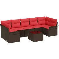 vidaXL Tuinbank Set 8 st Beige en Rood poly rattan