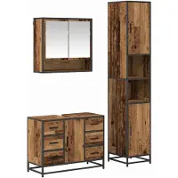 vidaXL Badkamermeubel Set 3 st Oud Hout 90 x 33 x 60 cm Bewerkt hout