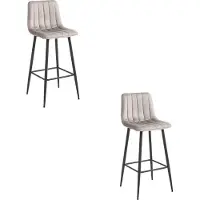Leobert Set van 2 eetkamerstoelen POZZA - Donkerbeige Fluweel - Zwarte Metalen Poten - Moderne Barkruk met Rugleuning