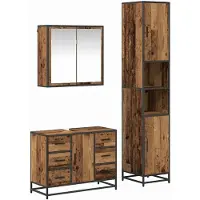 vidaXL Badkamermeubel Set 3 st Oud Hout 80 x 33 x 60 cm Bewerkt hout