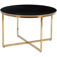 Mebel Elite Marine - Salontafel - Rond - Keramisch blad met matzwarte marmerlook - Goudkleurig metalen onderstel
