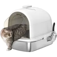 PawHut Kattenbak - Roestvrij Staal 201 - 52,4x41,3x39,9cm - Wit