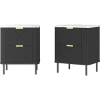 En.casa Nachtkastje set van 2 Olvehok 55x52x38 cm marmerlook wit en zwart []