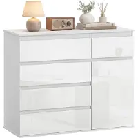 HOMCOM Dressoir-Spaanplaat, MDF-100L x 40B x 80H cm-Hoogglans wit