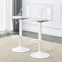 MODFU Barkruk set van 2, verstelbaar 82-104 cm, 360° draaibaar, transparante rugleuning, wit metalen onderstel