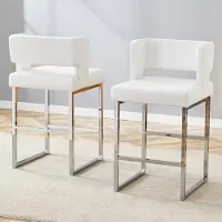 STILVORA Barkruk 91,4 Cm – Set Van 2 – Comfortabele Zitting Met Dik Kussen – Voor Bar En Keukeneiland – Pu Leer En Metaal – Wit Zilver