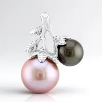 Cavill - Zilveren Hanger met Paarse Ming Parel 13 mm & Tahiti Parel 9,5 mm - 925 Sterling Zilver - Elegant Bladmotief - Parel Sieraad voor Dames