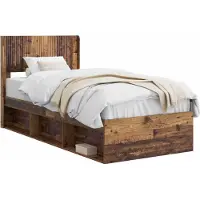 vidaXL Bedframe met opbergruimte en hoofdbord Oud hout 90 x 200 cm