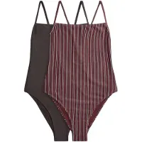 The Set Badpak bruin / wijnrood / zwart / wit