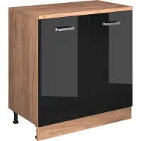 Vicco Uitbreidingskast Rion, Zwart hoogglans/Goudkleurig Eiken, 80 x 46 cm zonder schuine kant met 2 deuren