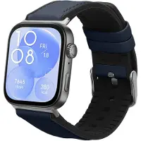 Kwmobile horlogeband geschikt voor Huawei Watch Fit 3 / Fit 4 -Armband voor fitnesstracker van leer in donkerblauw