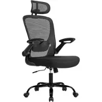 Songmics OBN047B02 Ergonomische Bureaustoel - Mesh Draaistoel Met Lenden En Hoofdsteun - Brede Zitting En Opvouwbare Armleuningen - Kantelfunctie - Kantoorstoel Inktzwart