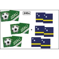 Partyxplosion 120x Servetten Voetbal 33cm x 33cm + 120x Servetten Curacao 33cm x 33cm - 3 laags - MIX - WK Servet diner eten knoeien restaurant BBQ thema feest verjaardag feest