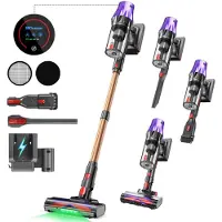 Blossom Steelstofzuiger Draadloos - 600W - Kruimeldief - 55kPa Zuigkracht - Tot 65 Min Accuduur - Groene Laser - HEPA Filter - zonder zak - Paars/Goud