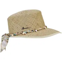 Herman Casquette/chapeau en paille naturelle unie pour femme avec ceinture tressée raphia/tissu et coquillages