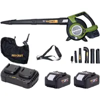Procraft VB20 accu bladblazer en bladzuiger 40 V ( 2x 20 V ) borstelloos + 2x accu 8,0 Ah + dubbele oplader