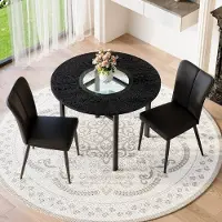 STILVORA Eettafelset 100 Cm - Ronde Tafel Met 2 Eetkamerstoelen En Glasplateau - Voor Eetkamer En Woonkamer - Zwart