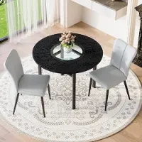 STILVORA Eethoek Set 100 Cm - Ronde Tafel Met 2 Stoelen En Glazen Details - Voor Eetkamer En Woonkamer - Zwart Grijs