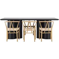 Ebuy24 Olivia eethoek tafel 100x210cm en 6 stoelen met armleuningen stapelbaar zwart.
