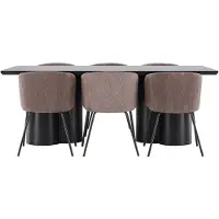 Ebuy24 Olivia eethoek tafel 100x210cm en 6 fluwelen stoelen met armleuningen zwart.