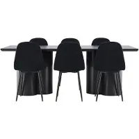 Ebuy24 Olivia eethoek tafel 100x210cm en 6 teddy stoelen zwart.