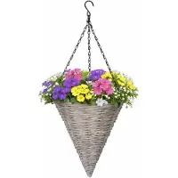 Mega Collections plantenmand hangend - kegelvorm - grijs - H35 cm - plantenpot/bloempot