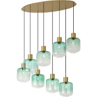 QAZQA Hotel Chic hanglamp messing met blauw en groen glas 8-lichts - Qara