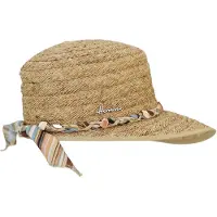 Herman Casquette/chapeau en paille naturelle raphia pour femme très légère et souple avec ceinture tressée raphia/tissu et coquillages