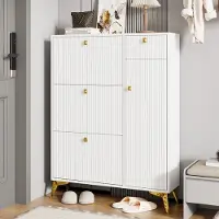 HAUSS SPOLE Schoenenkast Met 3 Kleppen, Lade En Deur - Smal Opbergmeubel Voor Hal En Woonruimte - Wit - 90x25x121 Cm